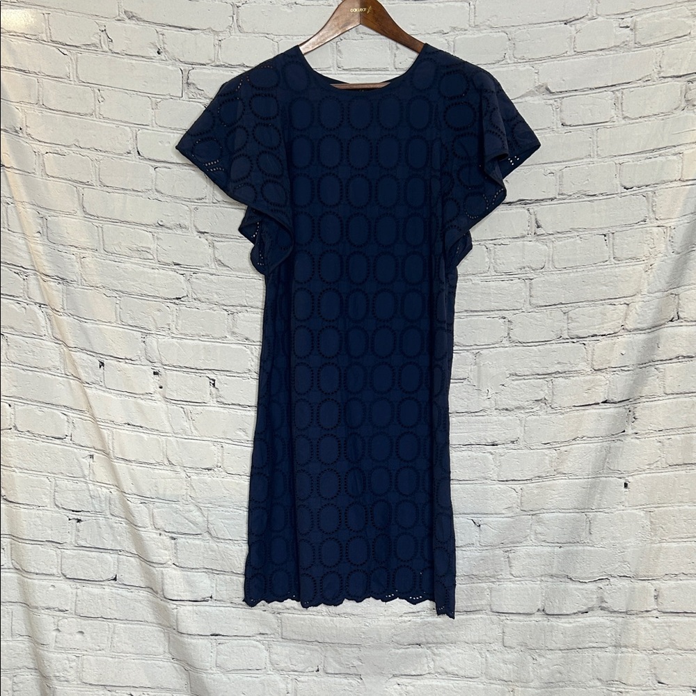 J.Crew Navy Eyelet Flutter Sleeve Shift Dress Size 4 Excellent Condition